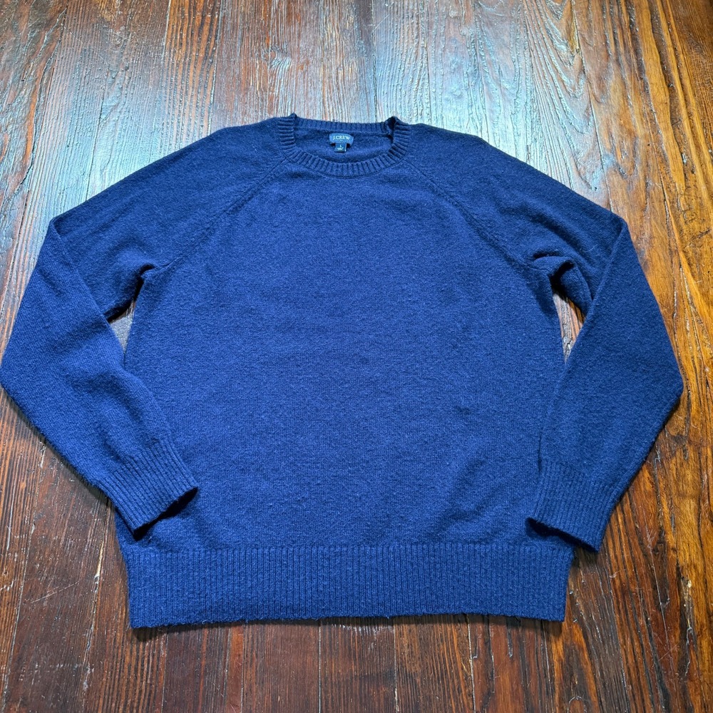 J Crew Sweater Mens L Blue Lambswool Blend Raglan Crewneck Minimalist Normcore